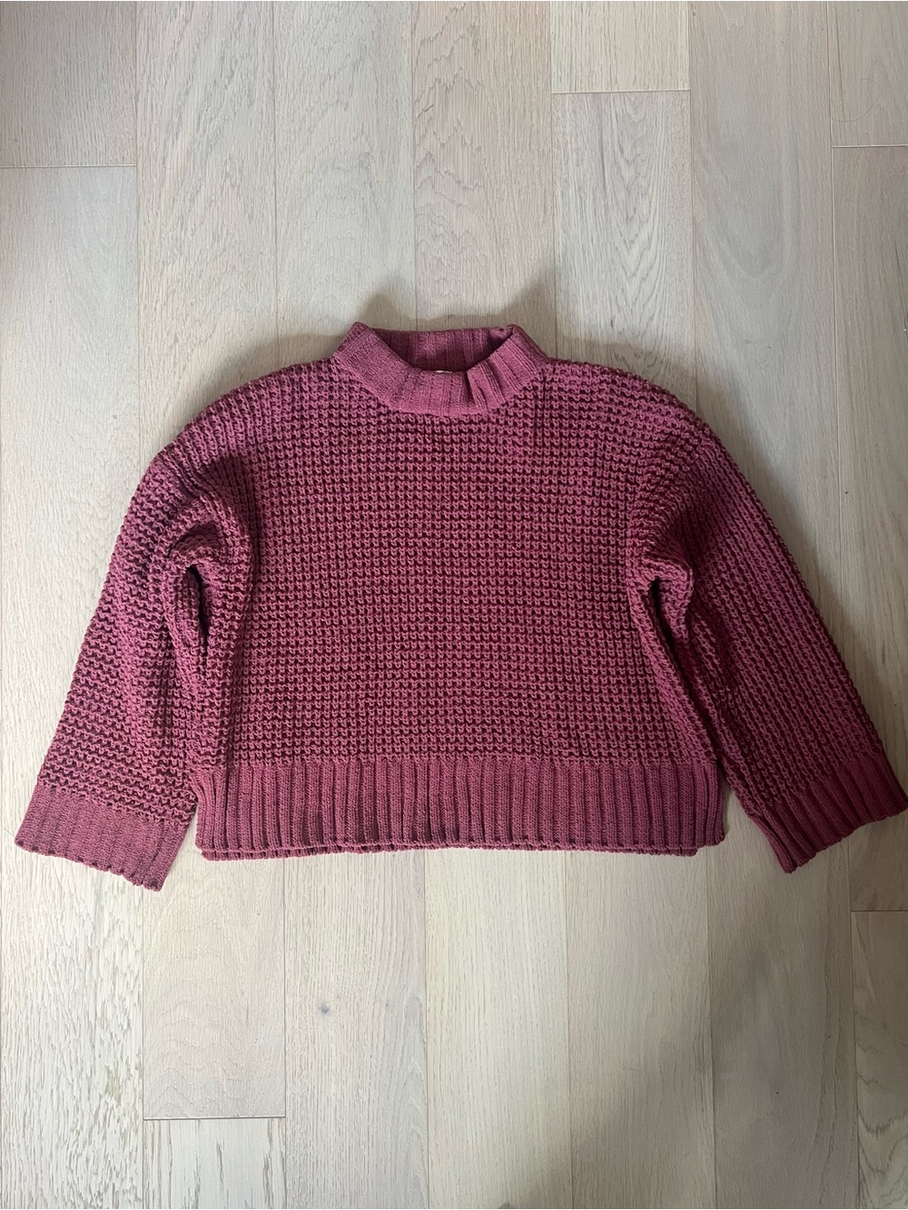 Cropped Mock Neck Knit Sweater in Dusty Rose
